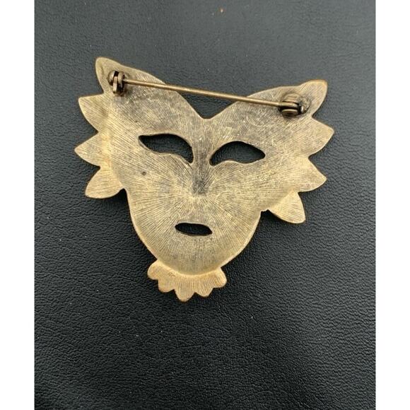 Vintage Masquerade Mask Lady Brooch Gold Mardi gras Large Rhinestone Pin - Picture 3 of 4